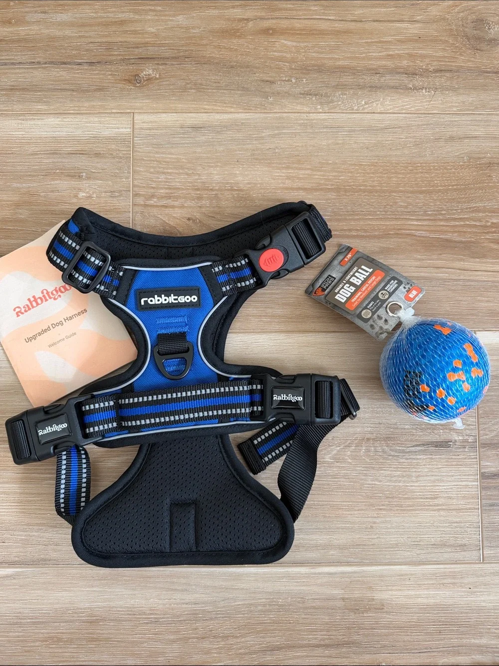 Rabbitgoo Blue No-Pull Padded Dog Harness with Reflective Trim Free Dog Ball